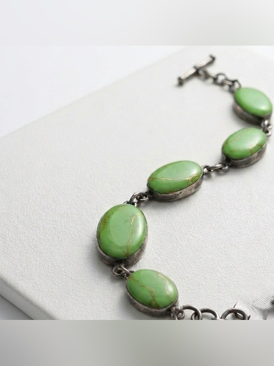 Handmade Jewelry - Sterling Silver Green Turquoise
Link Bracelet Southwestern Inspired Statement